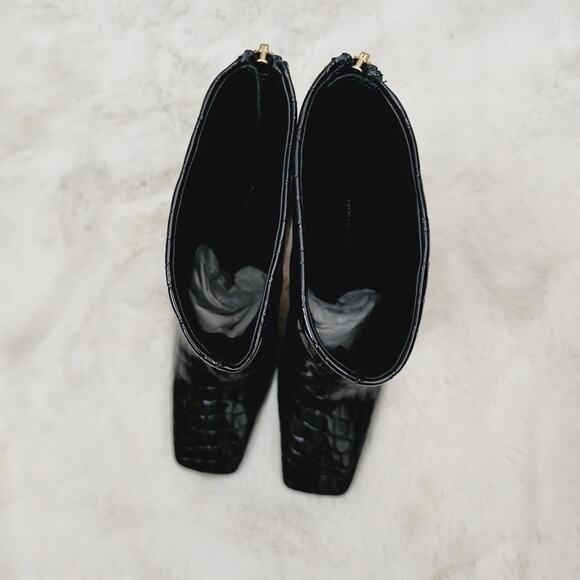 NEW Good American Black Patent Croc Embossed Leather Ankle Boot - Picture 3 of 10